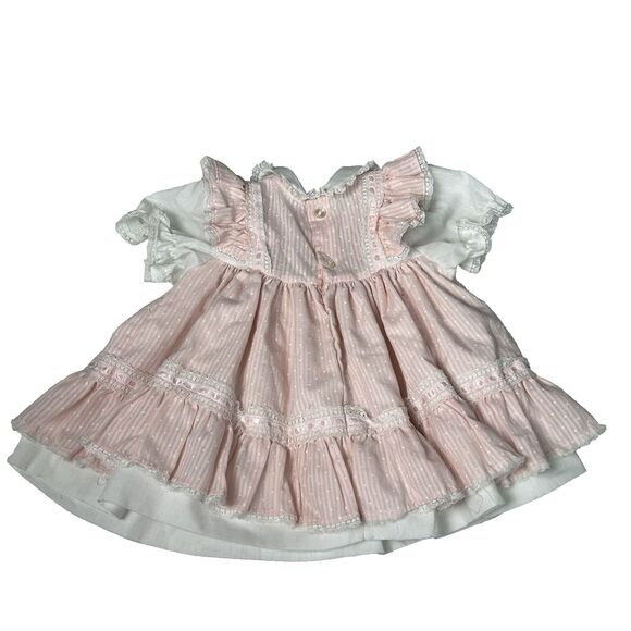 Vintage Toddle Tyke Dress Size 3 Months Pink Ruffle Collar Lace Short Sleeve - Picture 5 of 11